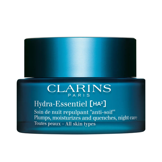 Clarins Hydra-Essentiel Night Cream | Intense Hydrating Moisturizer | 60 Seconds to Plumper Skin* | 24H Hydration* | Double Dose Of Hyaluronic Acid | Vegetal Squalane | All Skin Types | 1.7 Oz