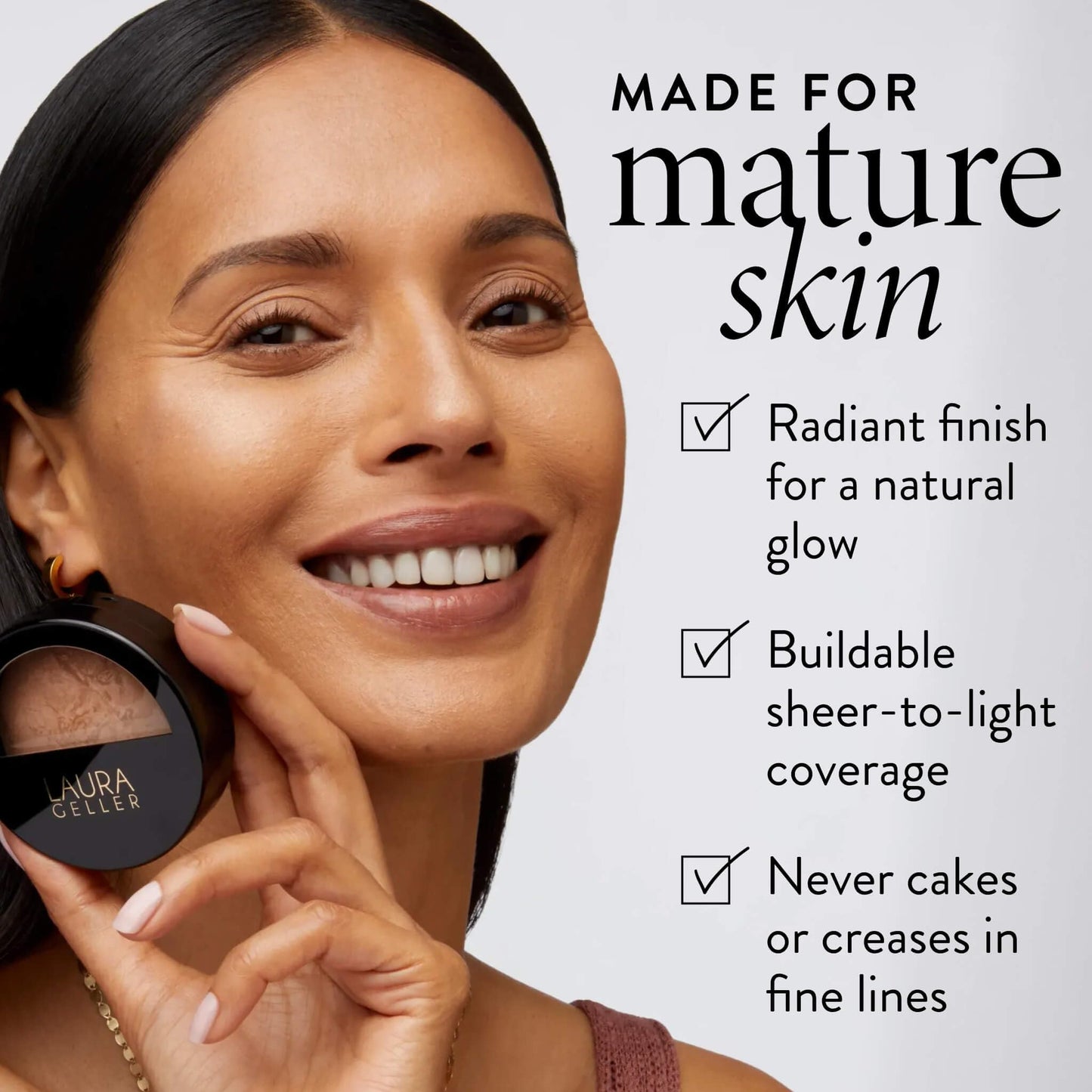 LAURA GELLER NEW YORK Baked Balance-n-Glow Illuminating Powder Foundation – Medium – Handmade in Italy – Pearl-Infused Satin Finish – Vitamin C Brightening – Buildable Sheer Coverage – For Mature Skin