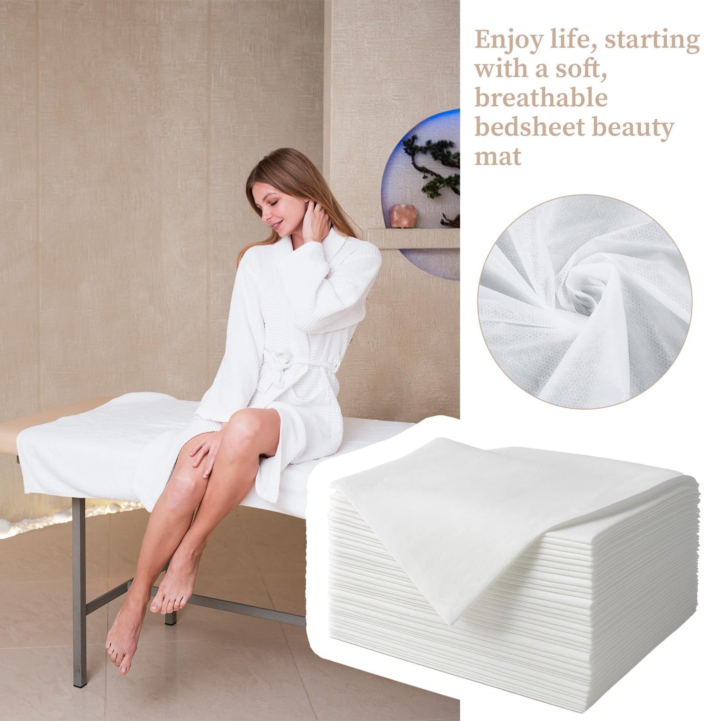 simarro 100Pcs Disposable Bed Sheets, 31.5x71 Inch Beauty Massage Table Sheets White Soft Breathable Non-Woven Fabric Bed Covers for Massage Table, Tattoo, SPA, Beauty Salon, Hotels