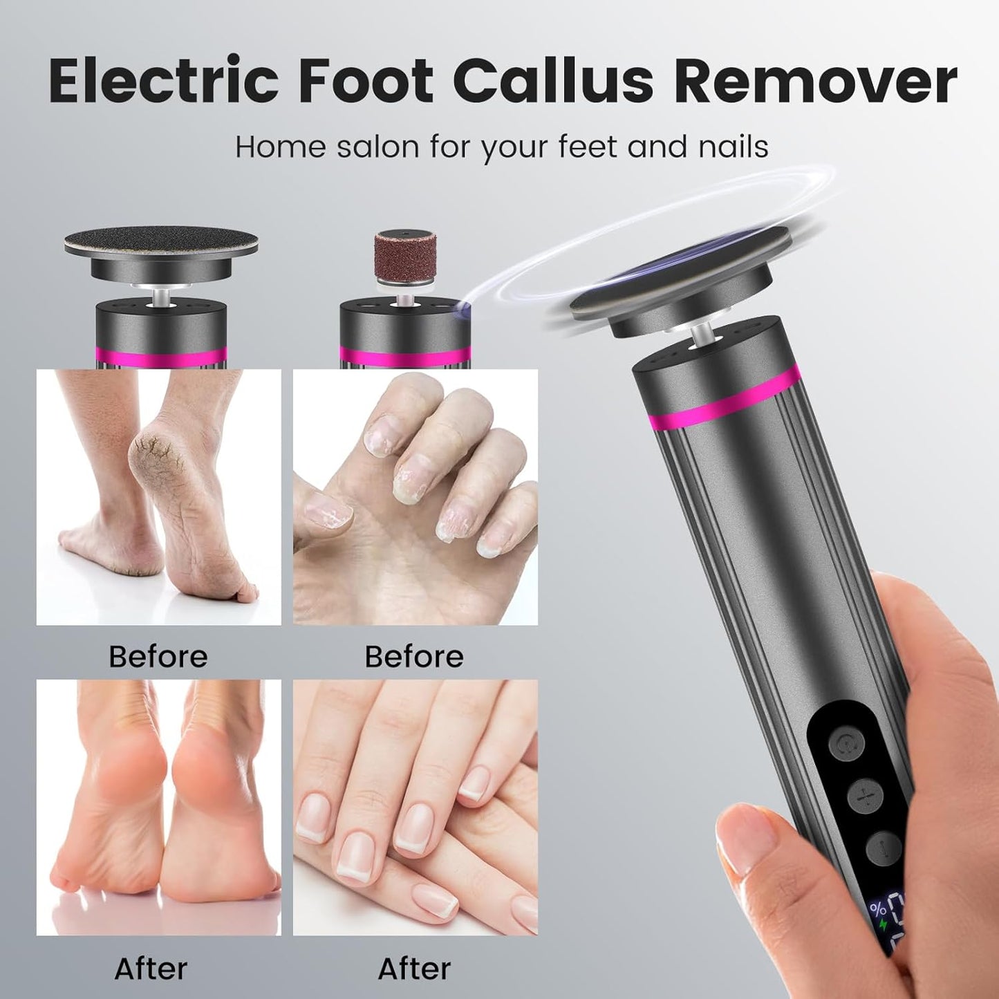 Rechargeable Electric Foot Callus Remover & Nail Drill - 2-in-1 with Digital Display, 9 Settings for Men & Women (Black)