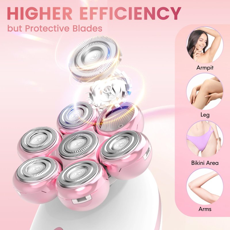 Electric Razors for Women, 7D Rotary Shaver for Legs Bikini Rechargeable, Wet/Dry Hair Removal Kit for Whole Body, Cordless Lady Trimmer Groomer, Wider Shaving Surface, Peach