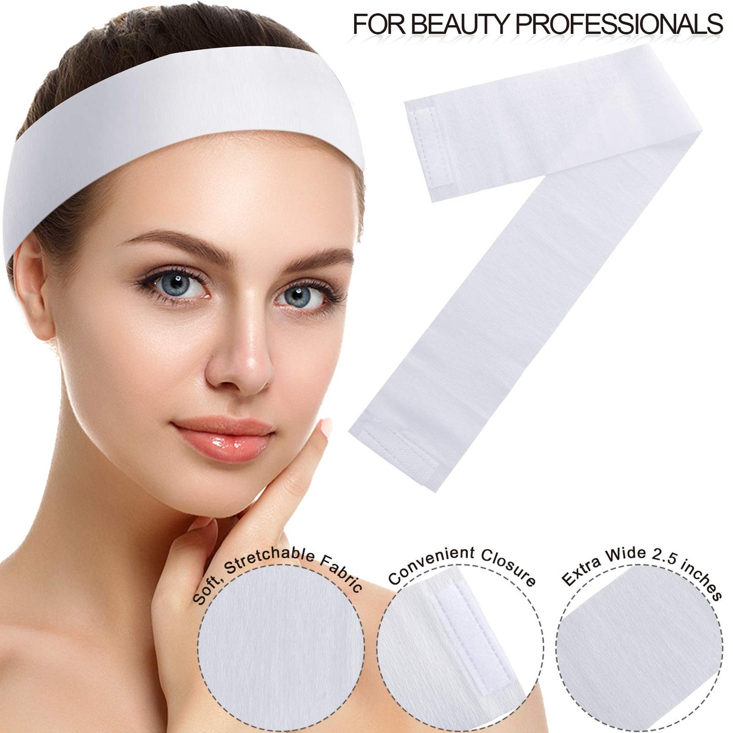 WILLBOND 90 Pieces Disposable Spa Facial Headbands Stretch Non Woven Facial Headband Non-slip Elastic Hair Band with Soft Convenient for Women Skin Care Makeup Application Salon Esthetician Supplies