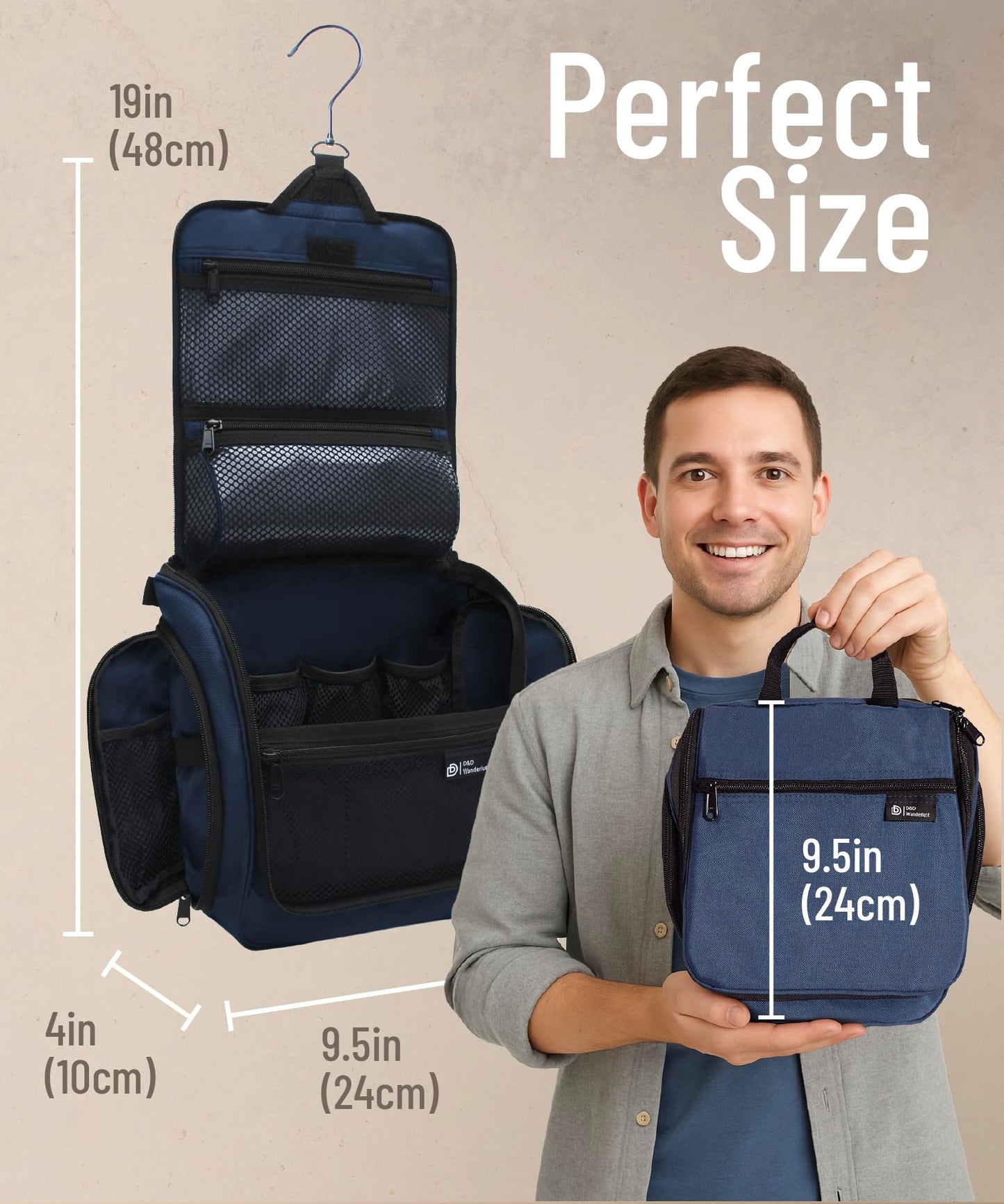 DD D&D Wanderlust D&D Hanging Toiletry Bag - Designer Travel Organizer for Makeup and Toiletries for Men and Women - Hang Case for Cosmetics and Toilet Accessories with Metal Swivel Hook