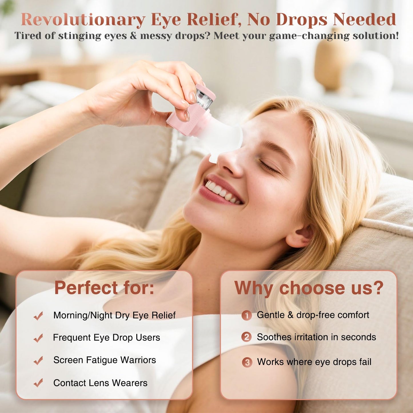 JEPIU Portable Heated Eye Steamer for Dry Eyes - 3 Heat Settings, Warm Moist Heat Therapy to Restore Natural Tears, Dry Eye Relief Sprayer (Pink)