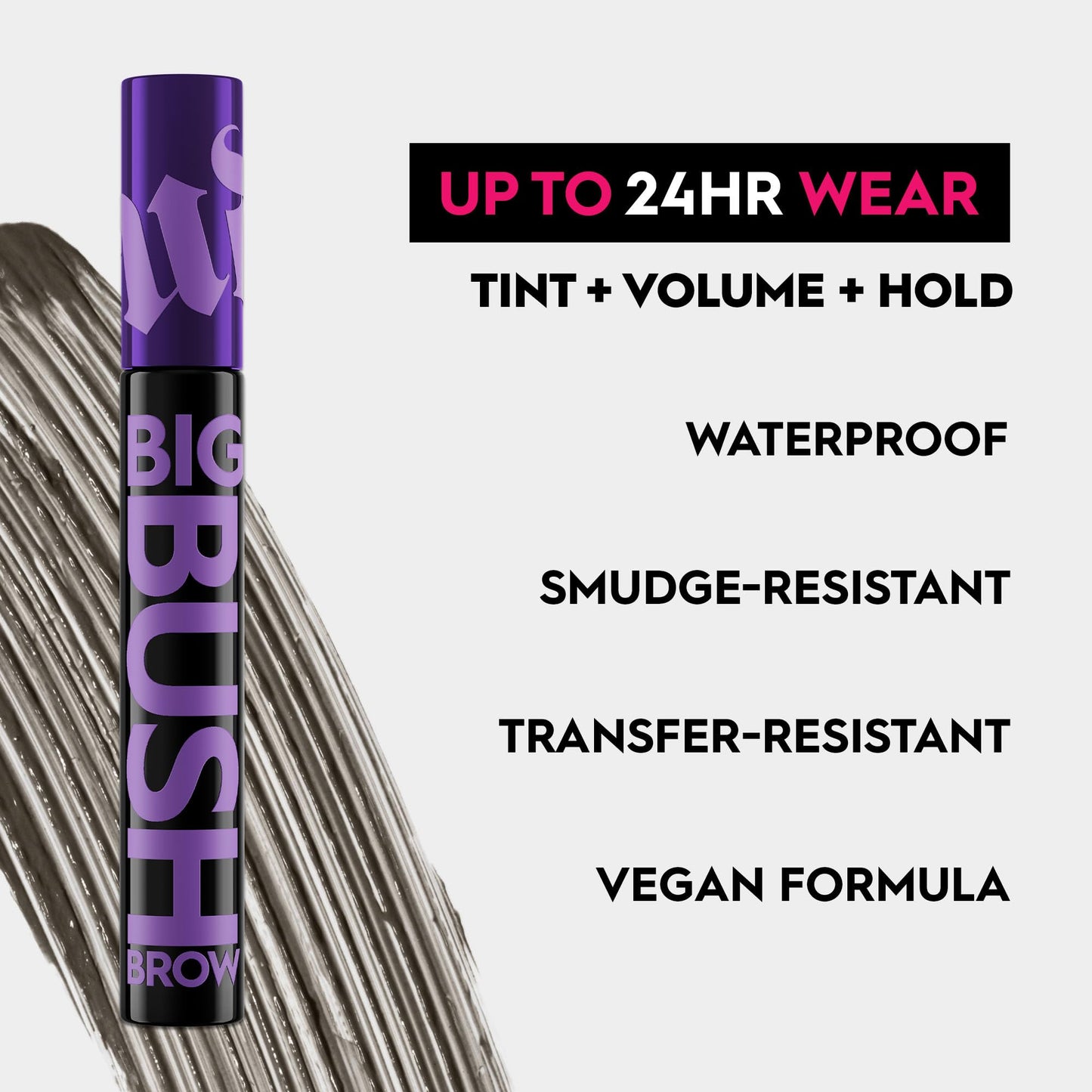Urban Decay Big Bush Volumizing Tinted Eyebrow Gel (Dark Drapes - Universal Dark Brown), Waterproof, Smudge-Resistant, Flake-Resistant, Buildable Brow Gel Fibers, Up to 24 HR Hold - 0.19 fl oz