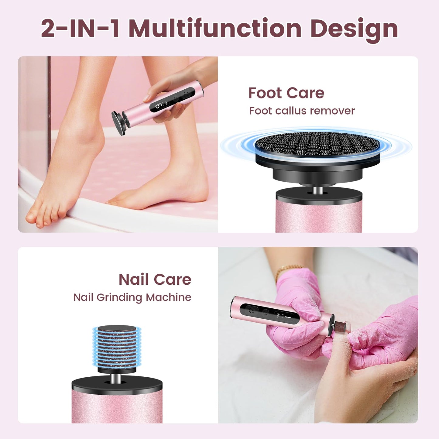 EFCRBS Electric Foot Callus Remover with LED Battery Level (Pink)