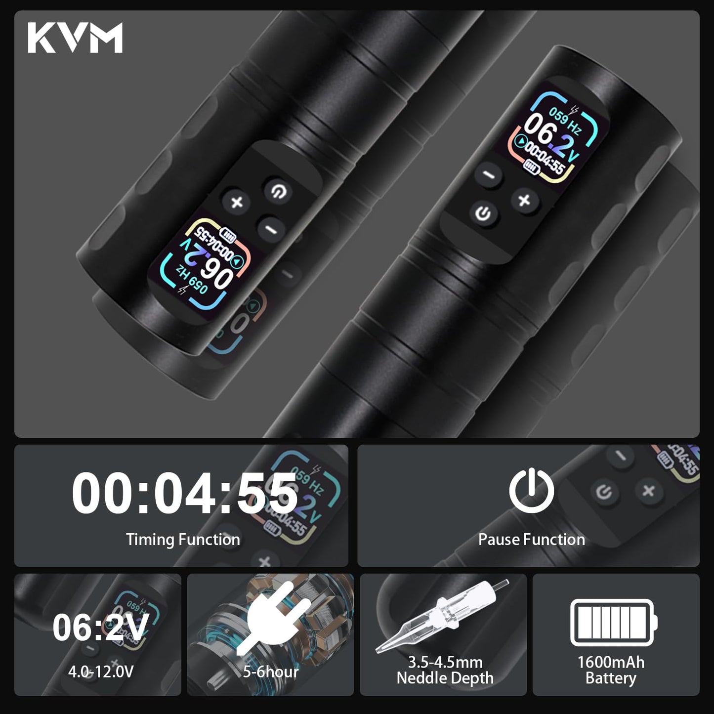 KVM Wireless OLED Tattoo Pen Kit Tattoo Gun Kit Cartridges Wireless Rotary Tattoo Gun Kit Includes 57 Tattoo Accessories Suitable for Tattoo Artists（Tattoo ink are for tattoo practice use only）