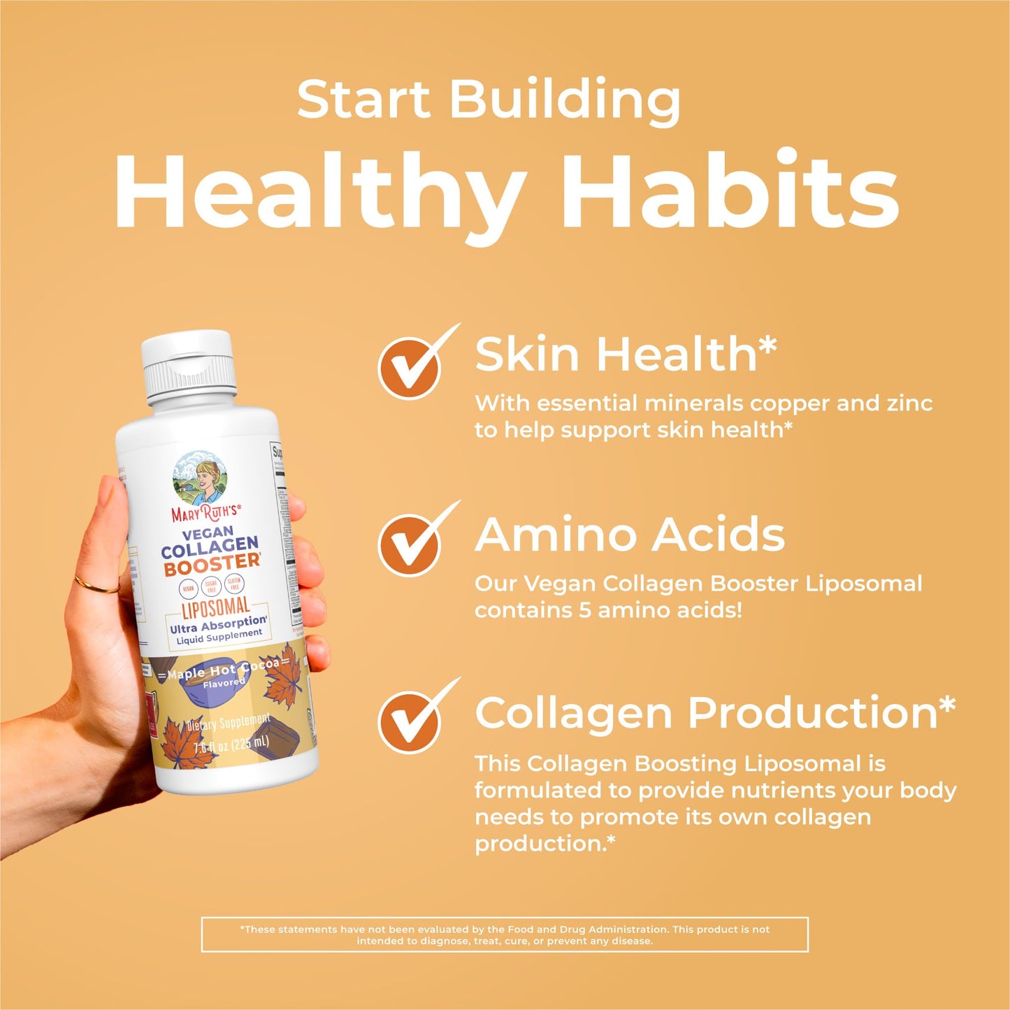 MaryRuth's Vegan Collagen Booster Liposomal | Sugar Free | Liquid Collagen Booster with Vitamin C | 250mg Amino Acids | Skin Care & Joint Support Supplement | Vegan | Non-GMO | Gluten Free | 7.6 Fl Oz