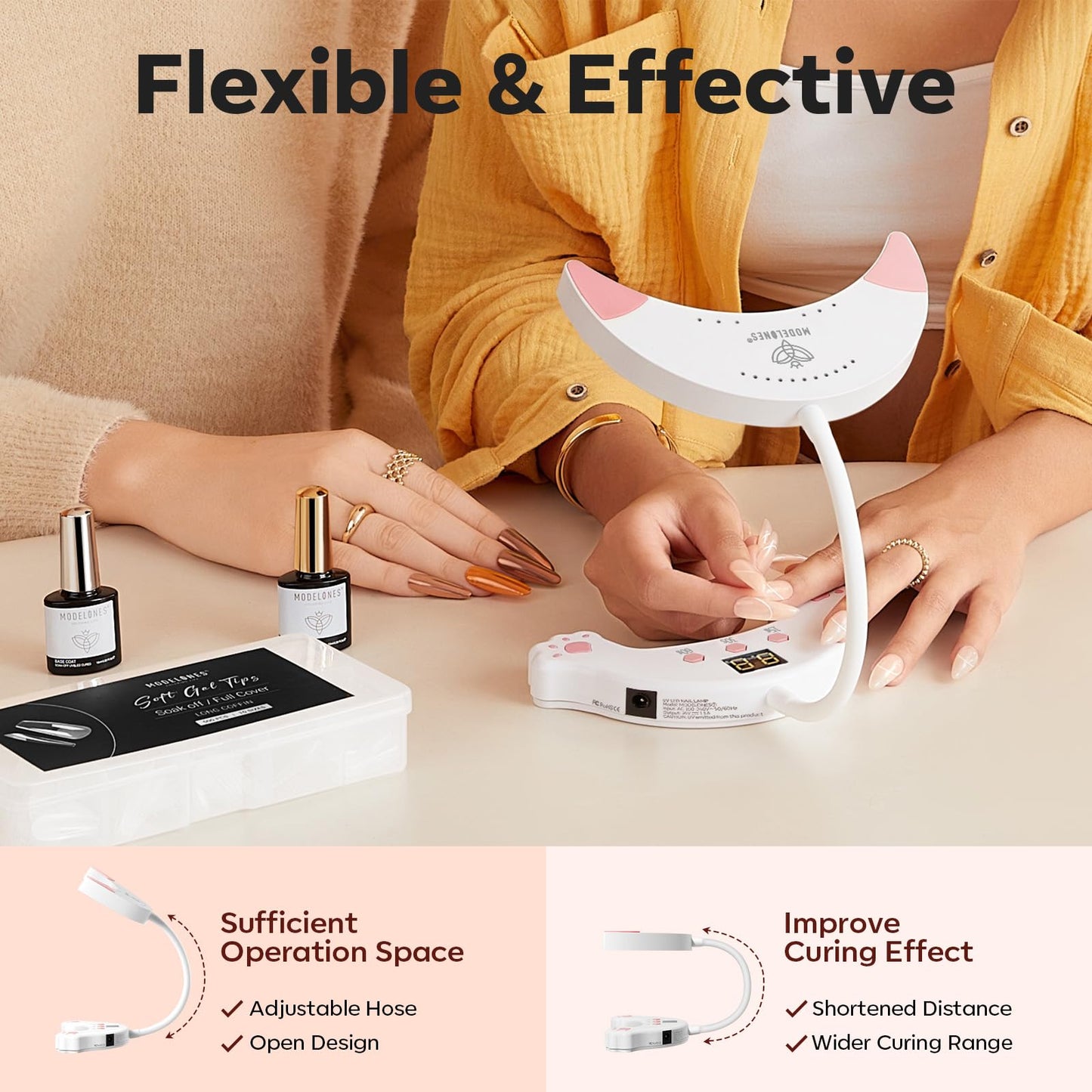 Modelones UV LED Nail Lamp with Cordless Nail Drill, Gooseneck UV Lamp for Gel x Nails, 48W Nail Light for Gel Nail Polish with 3 Timers and LCD Display, UV Light for Gel Nails, USB LED Nail Lamp