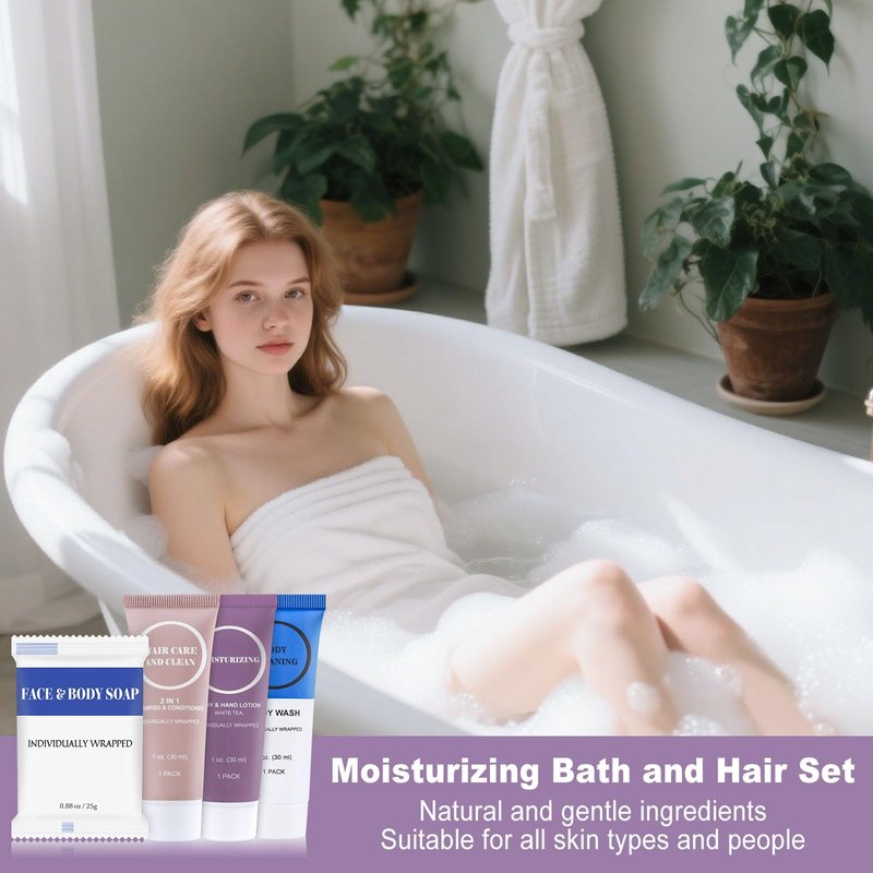 Travel Size Toiletries Set Bulk, Individually Wrapped 1 oz Mini Body Lotion Shampoo & Conditioner Body Wash 0.88 oz Bars Soap Toiletry Kit Guest Amenities for Hotel/Shelter/Homeless/Charity (120 Pack)