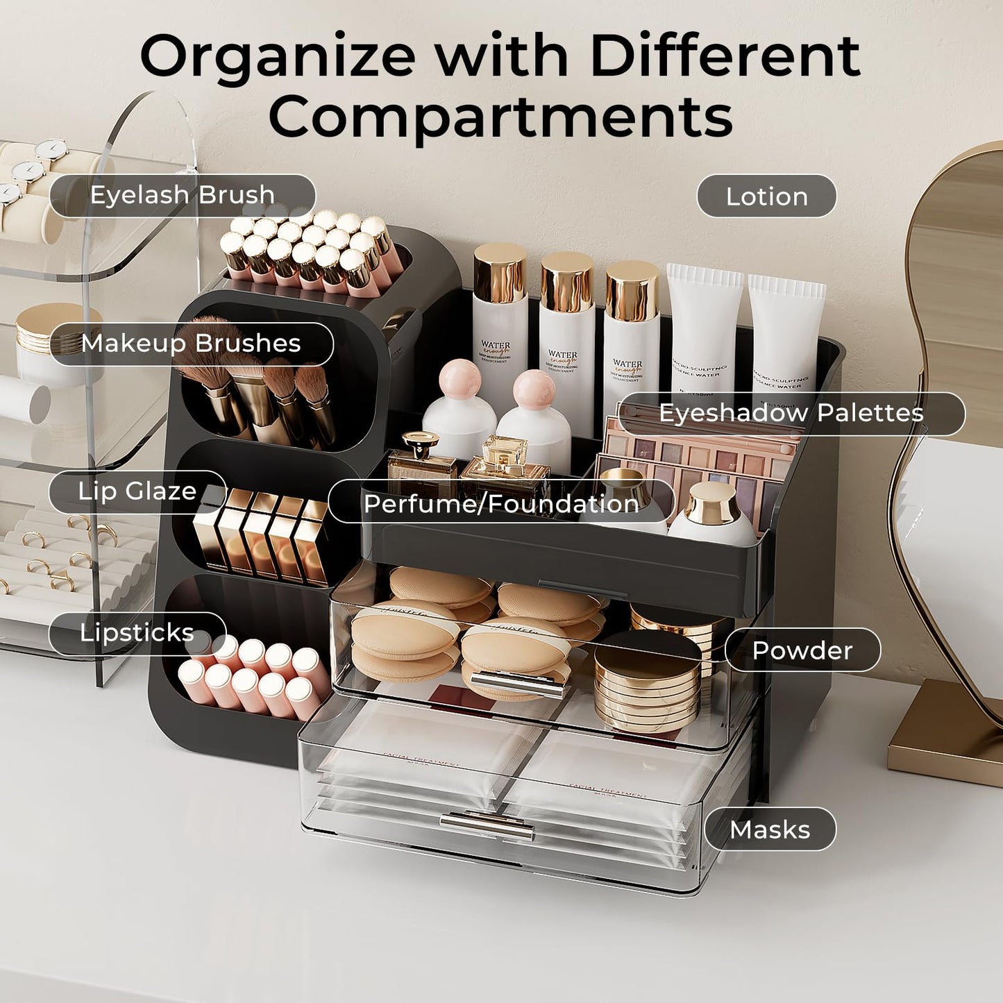 UFORU Makeup Organizer Countertop with Brush Holder for Vanity Bathroom