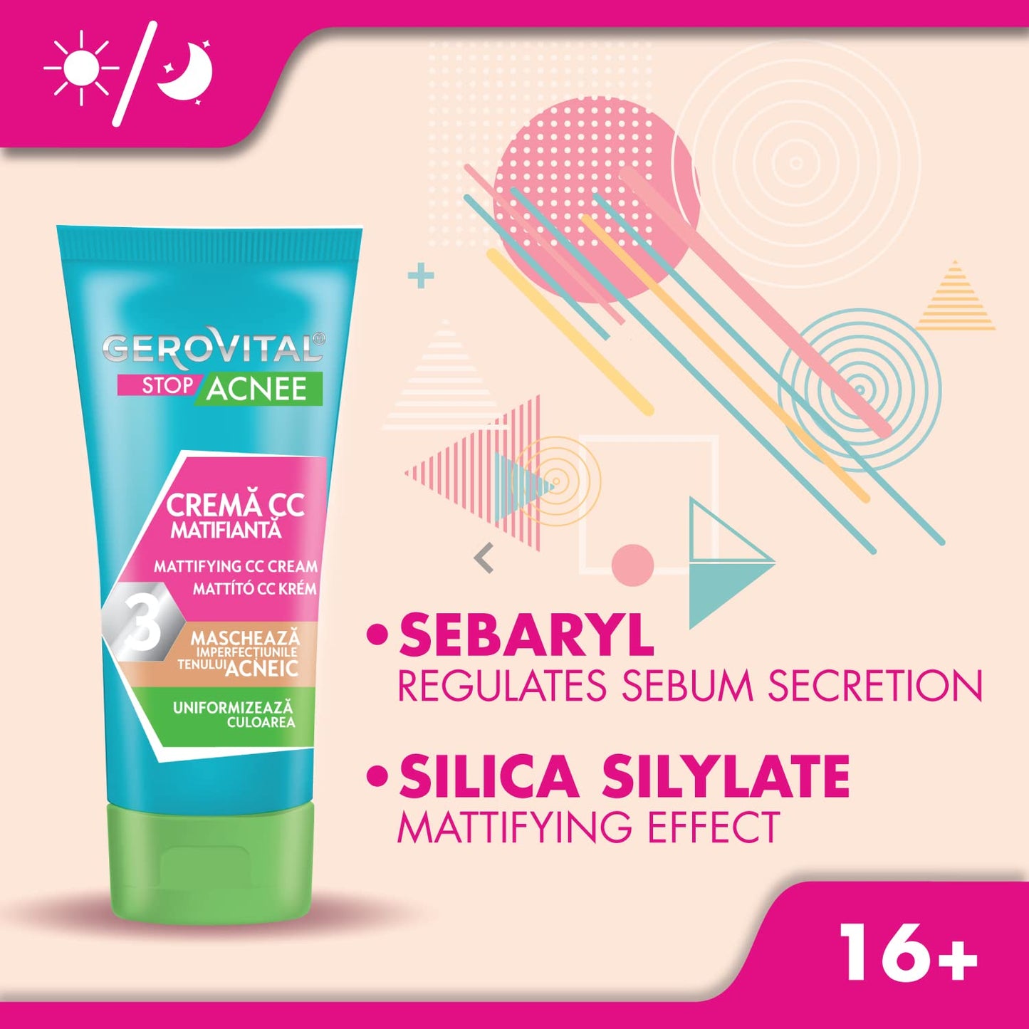 Gerovital STOP ACNE Mattifying CC Cream – Skin Perfecting Formula for an Even Complexion, Medium Shade, 30ml