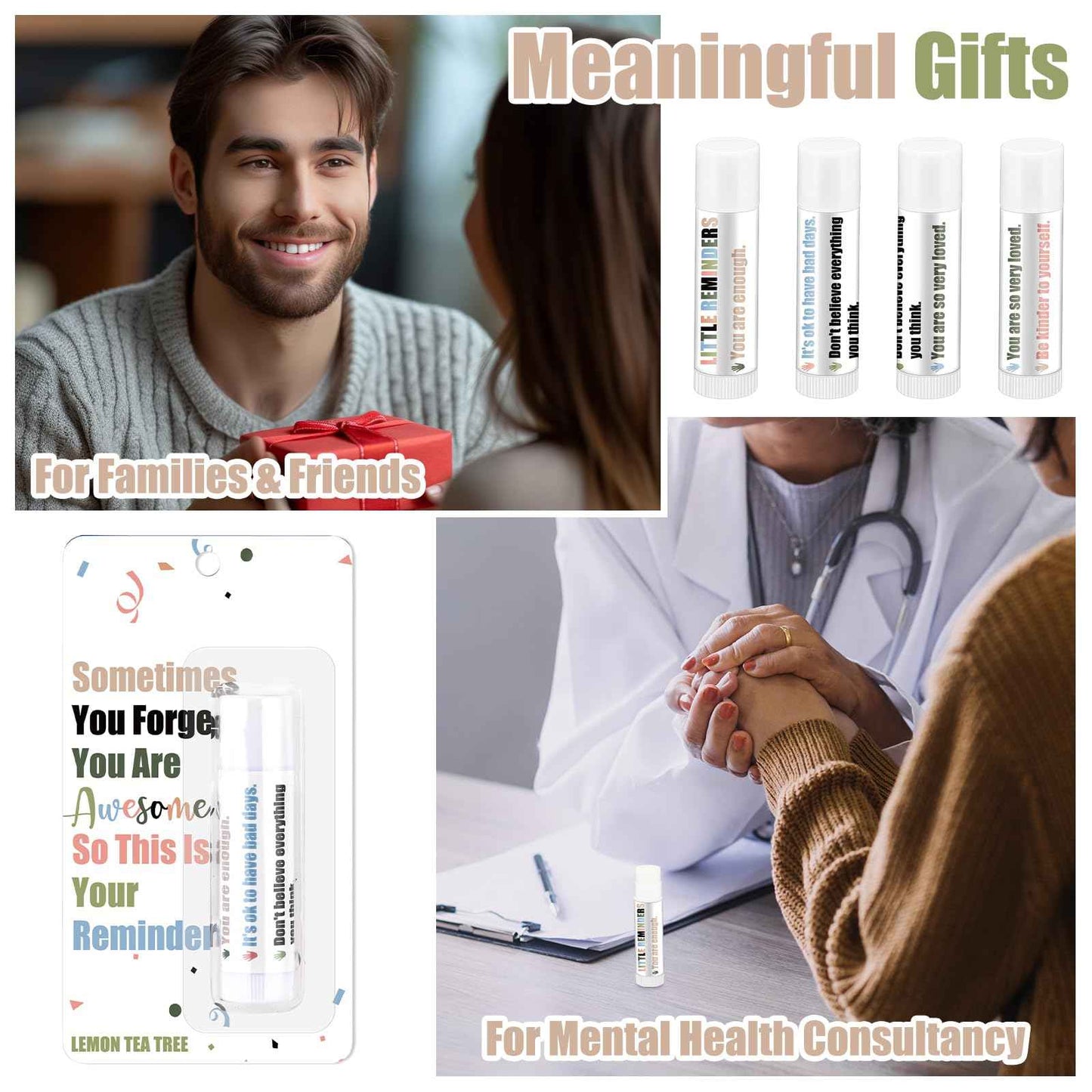 Swiffen 24 Pcs Christmas Bulk Gift for Coworkers Inspirational Appreciation Lip Balms Lemon Flavor with Funny Thank You Card Gift for Employee Staff