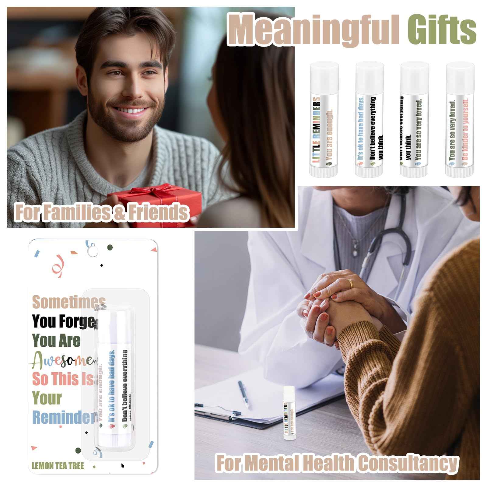 Swiffen 24 Pcs Christmas Bulk Gift for Coworkers Inspirational Appreciation Lip Balms Lemon Flavor with Funny Thank You Card Gift for Employee Staff