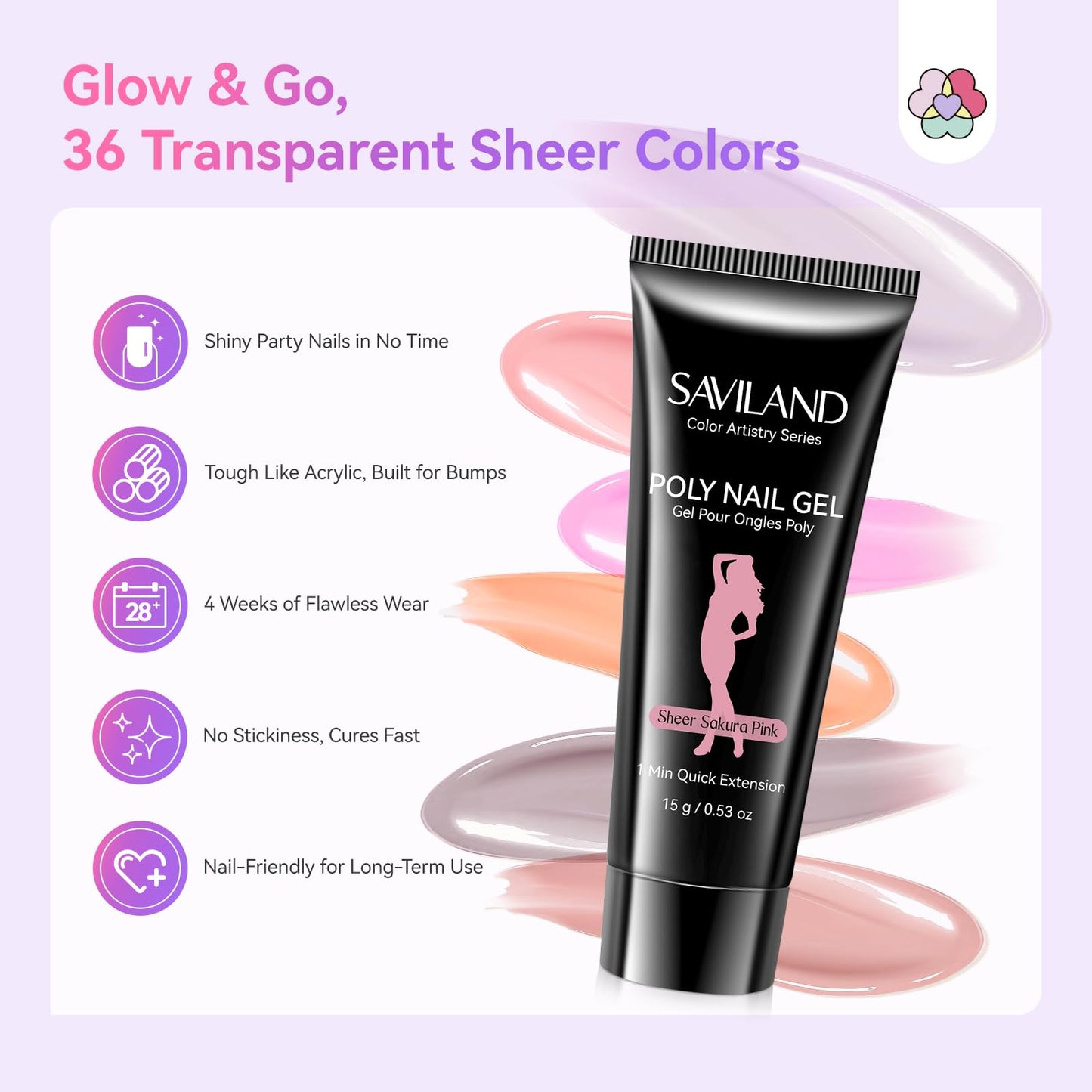 SAVILAND Hema-Free Poly Gel Nail Kit for Starter: 36 Poly Gel Nail Colors with Slip Solution Mini U V Lamp All-in-1 Kit for Quick Builder Extension, Manicure Tools for Daily Art DIY Salon Girls Gift