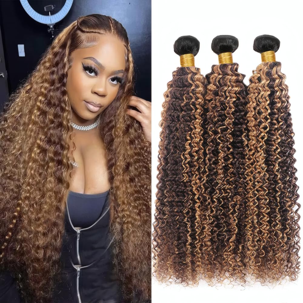 T1BP4/30 Brown Straight Human Hair Bundles Ombre Light Brown and Dark Brown Human Hair 3 Bundles 8 10 12 Inch Unprocessed Brazilian Virgin Remy Soft, Silky, Full,And Comfortable In The Sense Of Touch