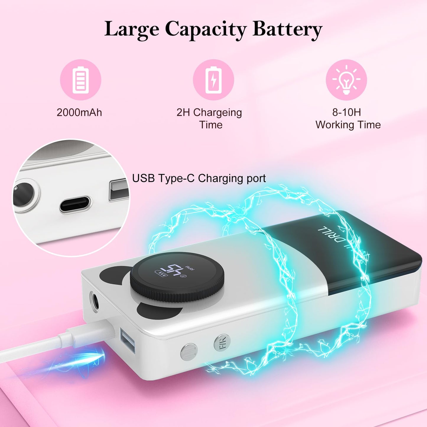 Electric Nail Drill Professional: 45000RPM Rechargeable Nail File with Bits & Base for Acrylic Gel Nails, Professional Nail Drill Manicure Pedicure Polishing Shape Tools for Home Salon