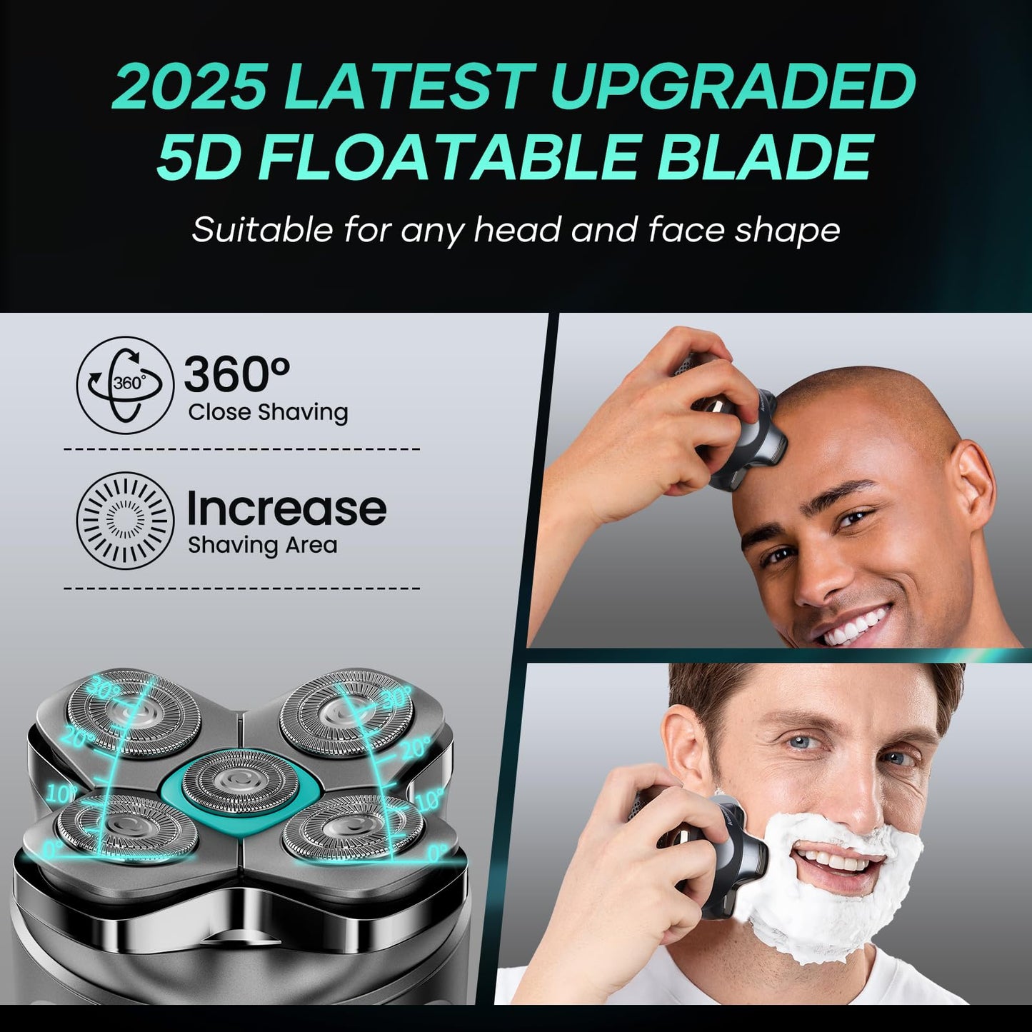 5D Head Shavers for Bald Men - Kensen 2025 Upgraded Large Hair Chamber Bald Head Shavers for Men, Christmas Gift Best Head Razor for Bald Mens Waterproof USB-C 160min Use for Home Office Travel (Blue)