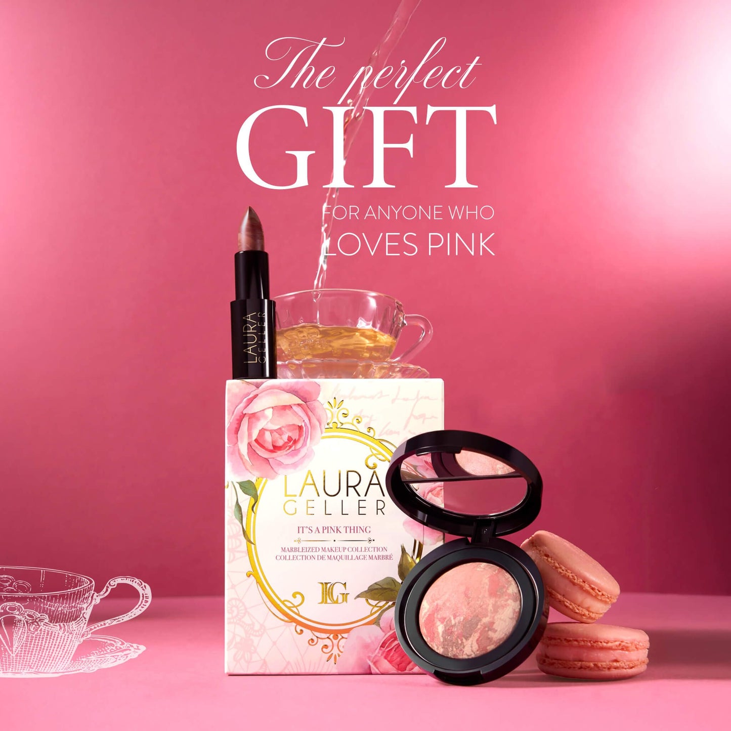LAURA GELLER NEW YORK It's a Pink Thing Marbleized Makeup Collection - Limited Edition Blush & Lipstick Gift Set - Marbleized Baked Blush & Hydrating Lipstick - Perfect for Mother's Day Gifting