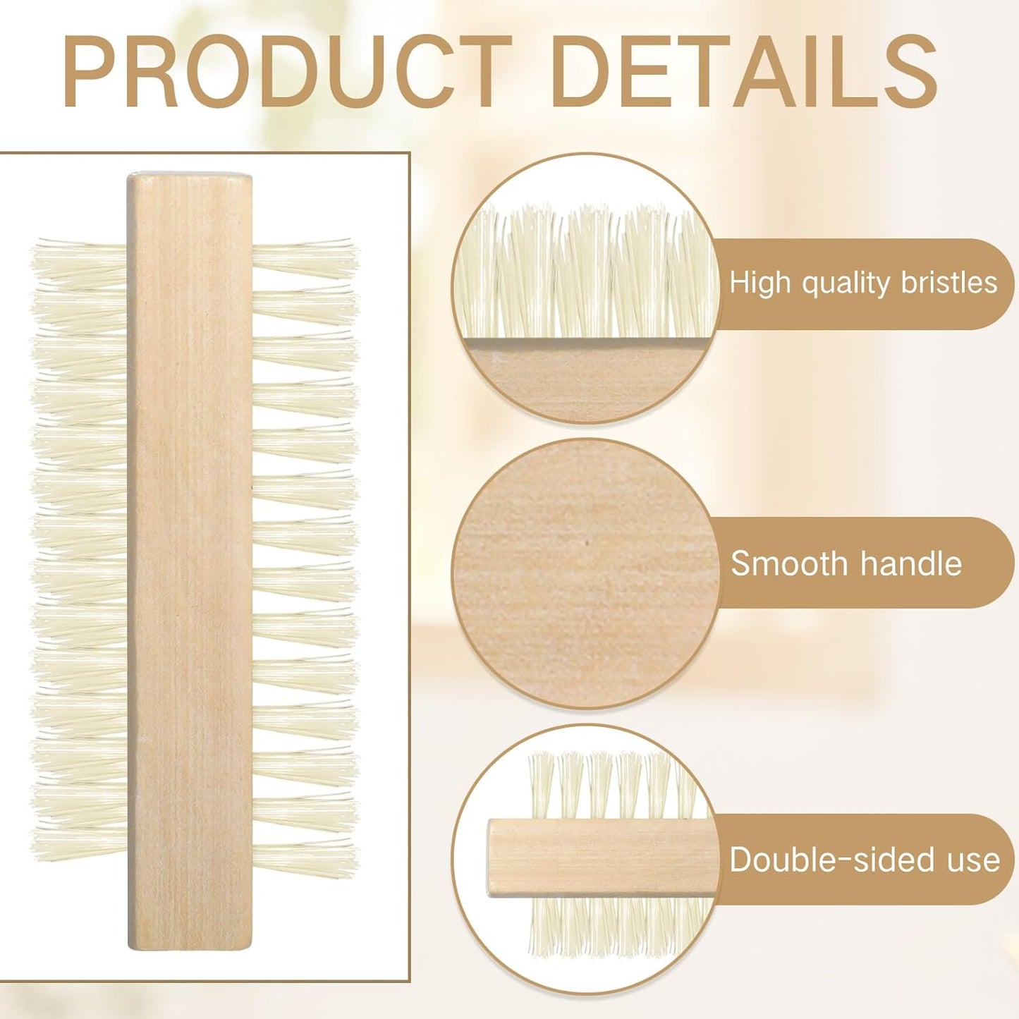 Wooden Nail Brush Set - 24 Pack Two-Sided Heavy Duty Stiff Scrubber for Nails & Toes | Non-Slip Design
