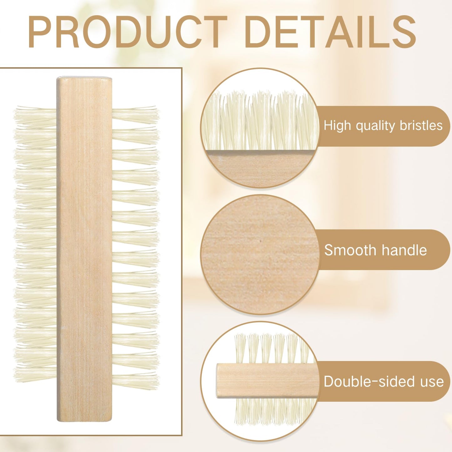 Patelai 12 Pack Wooden Nail Brush Bulk Two-sided Hand Fingernail Brush Non-slip Wood Heavy Duty Stiff Nail Scrubber for Nails and Toes Cleaning, Hand Scrub Brushes for Travel