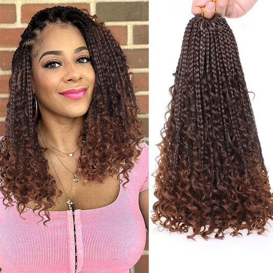 COOKOO 14 Inch Goddess Box Braids Crochet Hair With Curly Ends 8 Pack Synthetic Bohomian Hippie Box Braids Crochet Hair Pre Looped Braiding Hair Extension for Black Women T30#