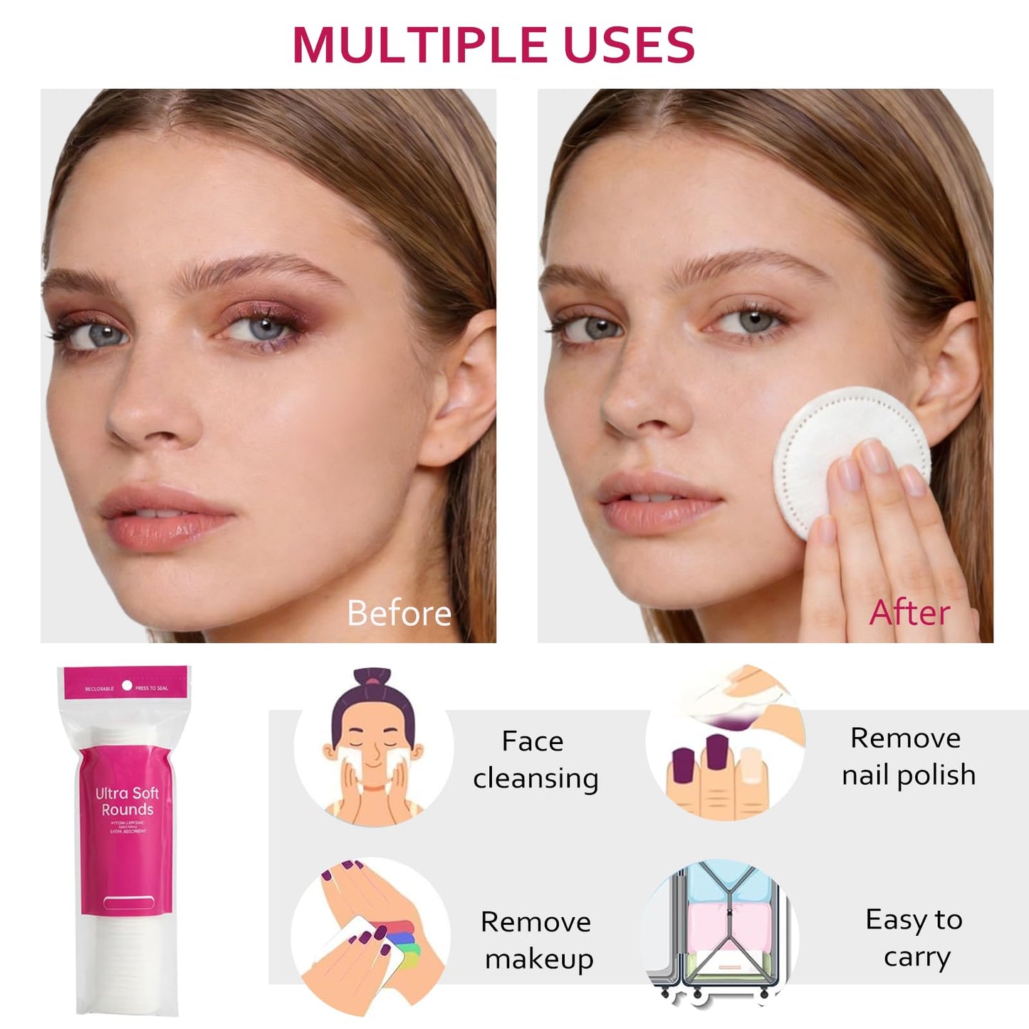 Astraescly Cotton Rounds Bulk 2000 Count, Soft Makeup Remover Pads for Face 100% Pure Cotton Lint-Free Hypoallergenic Gentle Exfoliating Facial Pads for All Skin Types & Toner, 20 Packs of 100 Count