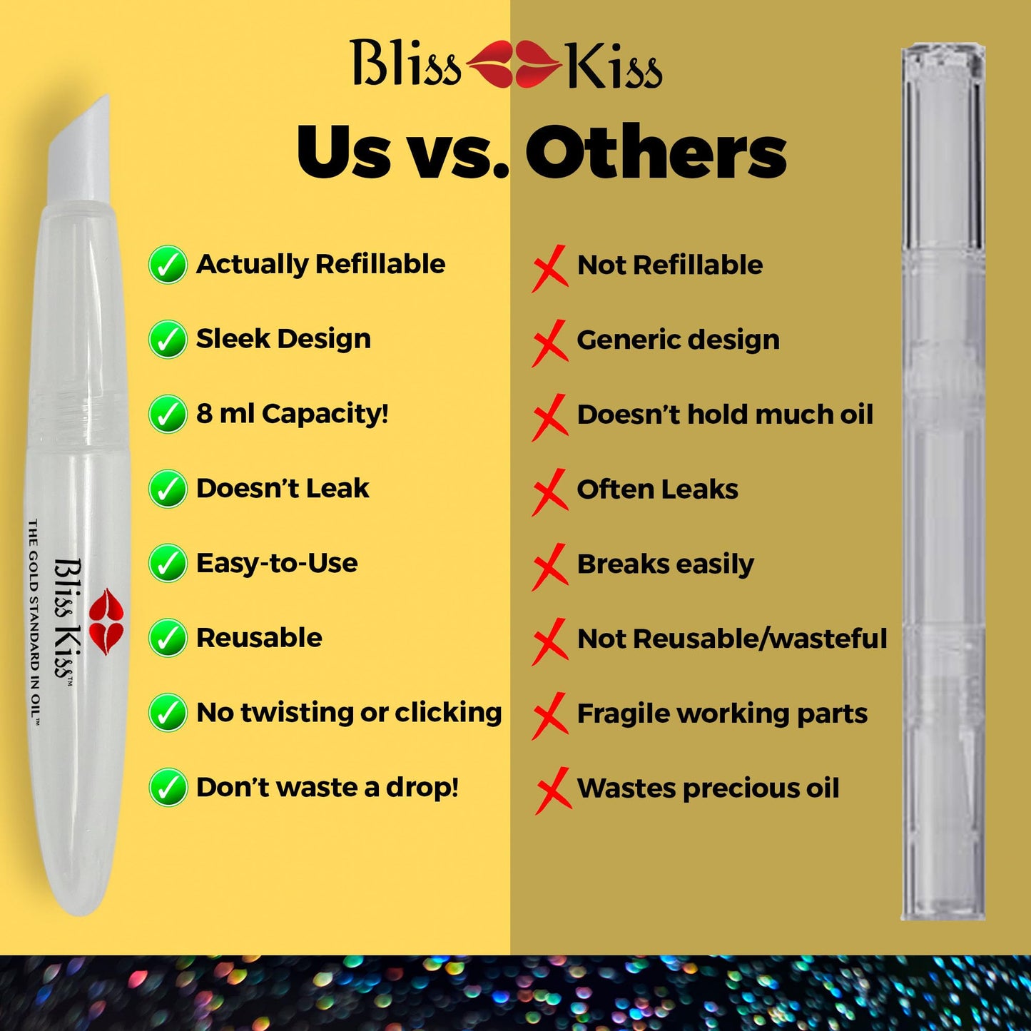 Bliss Kiss Refillable Nail Oil Pen & Simply Pure Cuticle Oil 15 ml Bottle Bundle