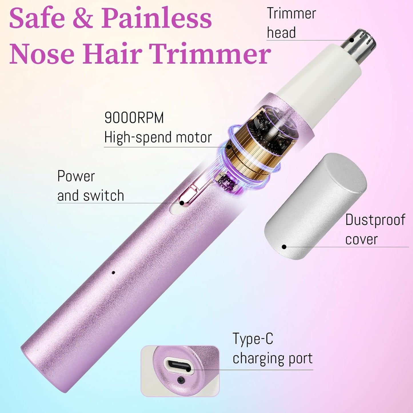 Rechargeable Nose & Ear Hair Trimmer - Dual-Edge Blade Electric Clipper for Men & Women | Painless Hair Removal Tool (Multicolor)