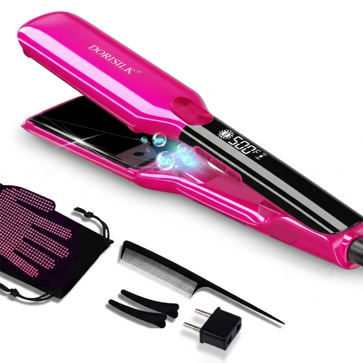DORISILK 500 Degree High Temp Professional Hair Straightenr ， Ceramic Wide Flat Iron ，2 in 1 Hair Straightener and Curler，Plasma Flat Iron Hair Straightener Get Frizz-Free and Shiny (Purple)