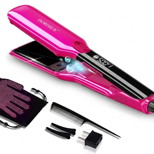 DORISILK 500 Degree High Temp Professional Hair Straightenr ， Ceramic Wide Flat Iron ，2 in 1 Hair Straightener and Curler，Plasma Flat Iron Hair Straightener Get Frizz-Free and Shiny (Purple)