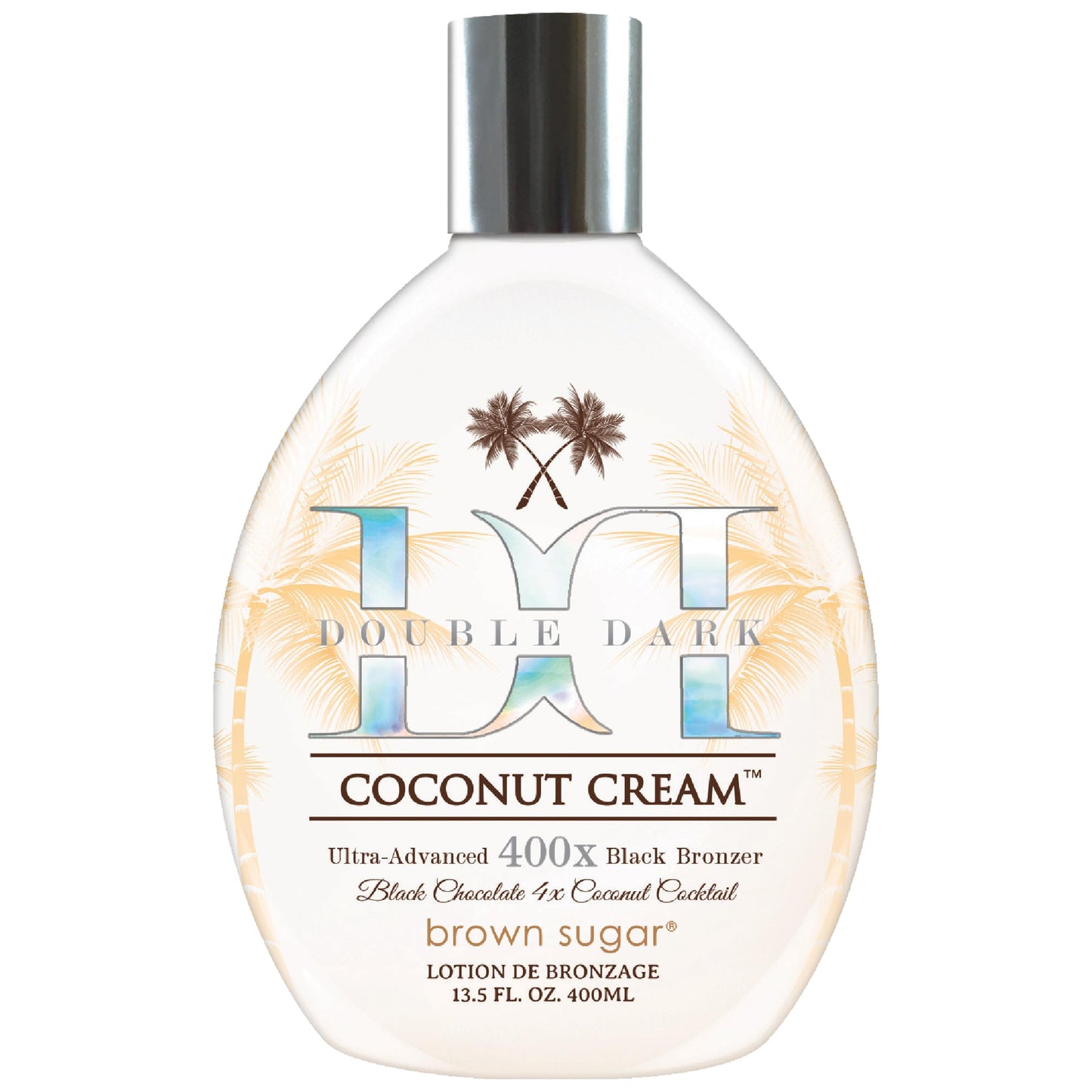 Brown Sugar Double Dark Coconut Cream Tanning Lotion, Ultra-Advanced 400X Black Chocolate Bronzer with Quadruple Coconut Cocktail & Argan Extracts, 13.5 Fl Oz