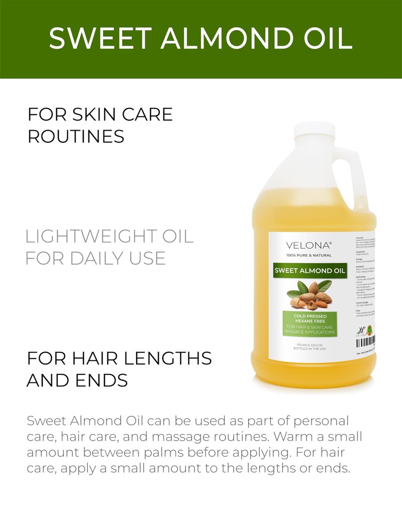 velona Sweet Almond Oil - 64 Fl Oz | 100% Pure and Natural Carrier Oil |Cold Pressed | Skin, Hair, Body & Face Moisturizing | Use Today - Enjoy Results…