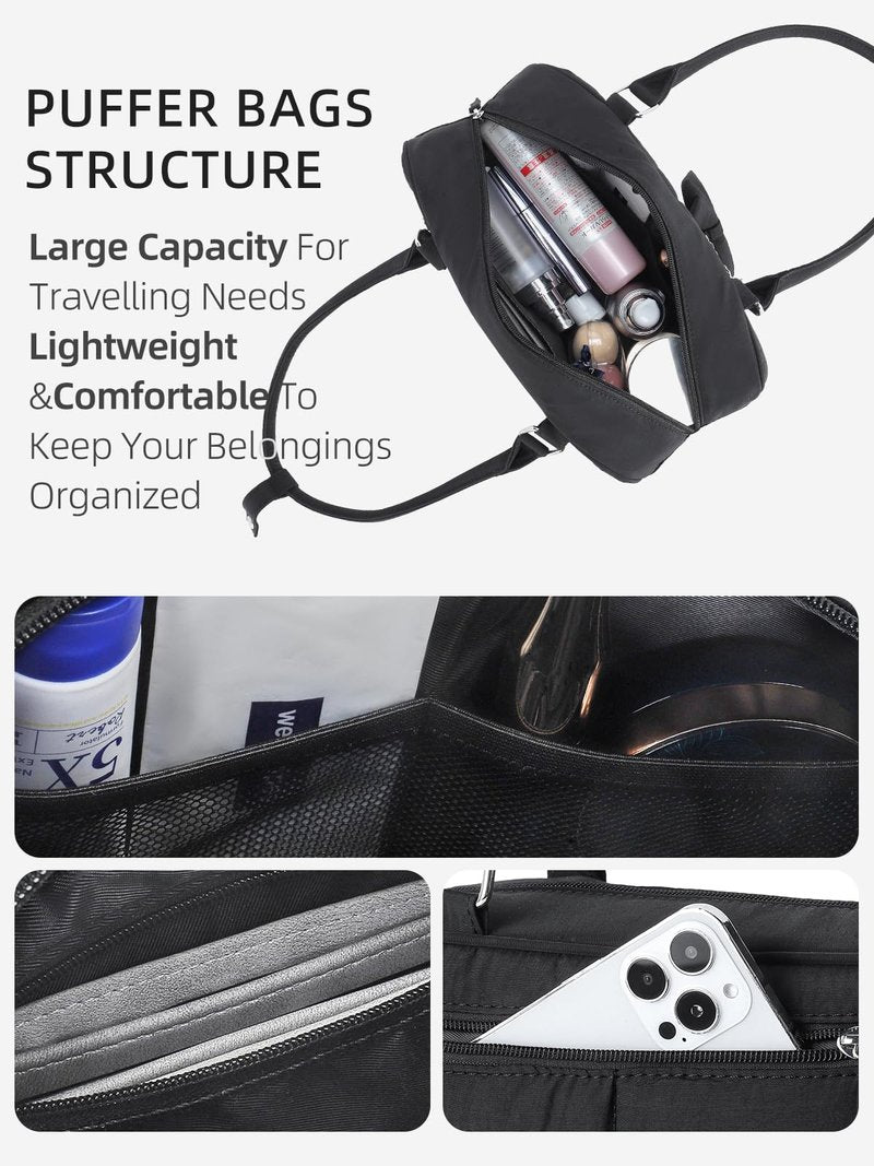 WESTBRONCO Puffer Shoulder Bag for Women Quilted Handbags, Puffy Cosmetic Makeup Bag Organizer with Cute Ornament