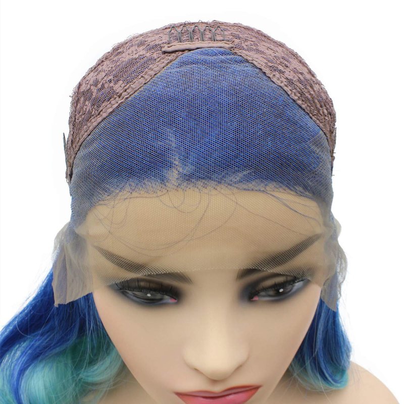 MX angel Long Wavy Blue Synthetic Lace Front Two Tone Ombre Wavy Heat Resistant Wig