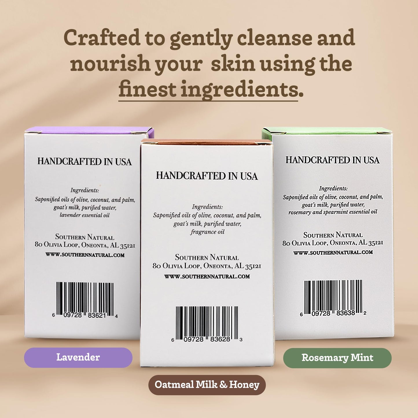 Southern Natural Goat Milk Soap Bar Variety 3 Pack with Lavender Vanilla Goat Milk Lotion – Face and Body Care for Dry, Sensitive Skin, Suitable for Men, Women, and Kids