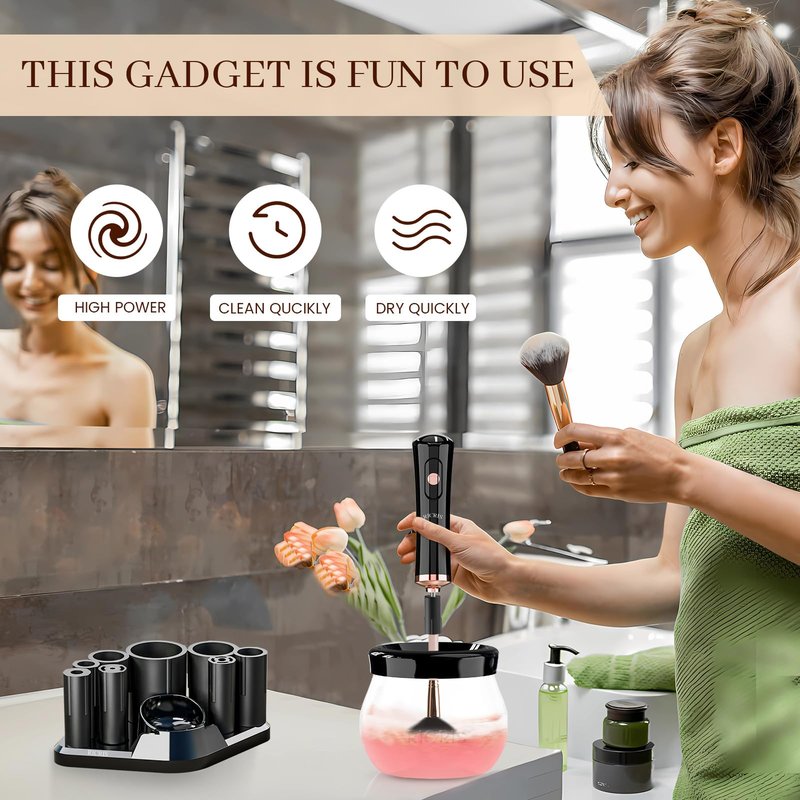 RICRIS Electric Makeup Brush Cleaner and Dryer Machine - Super Fast Clean and Dry Make Up Brushes - Automatic Cosmetic Brush Spinner Washer Tools