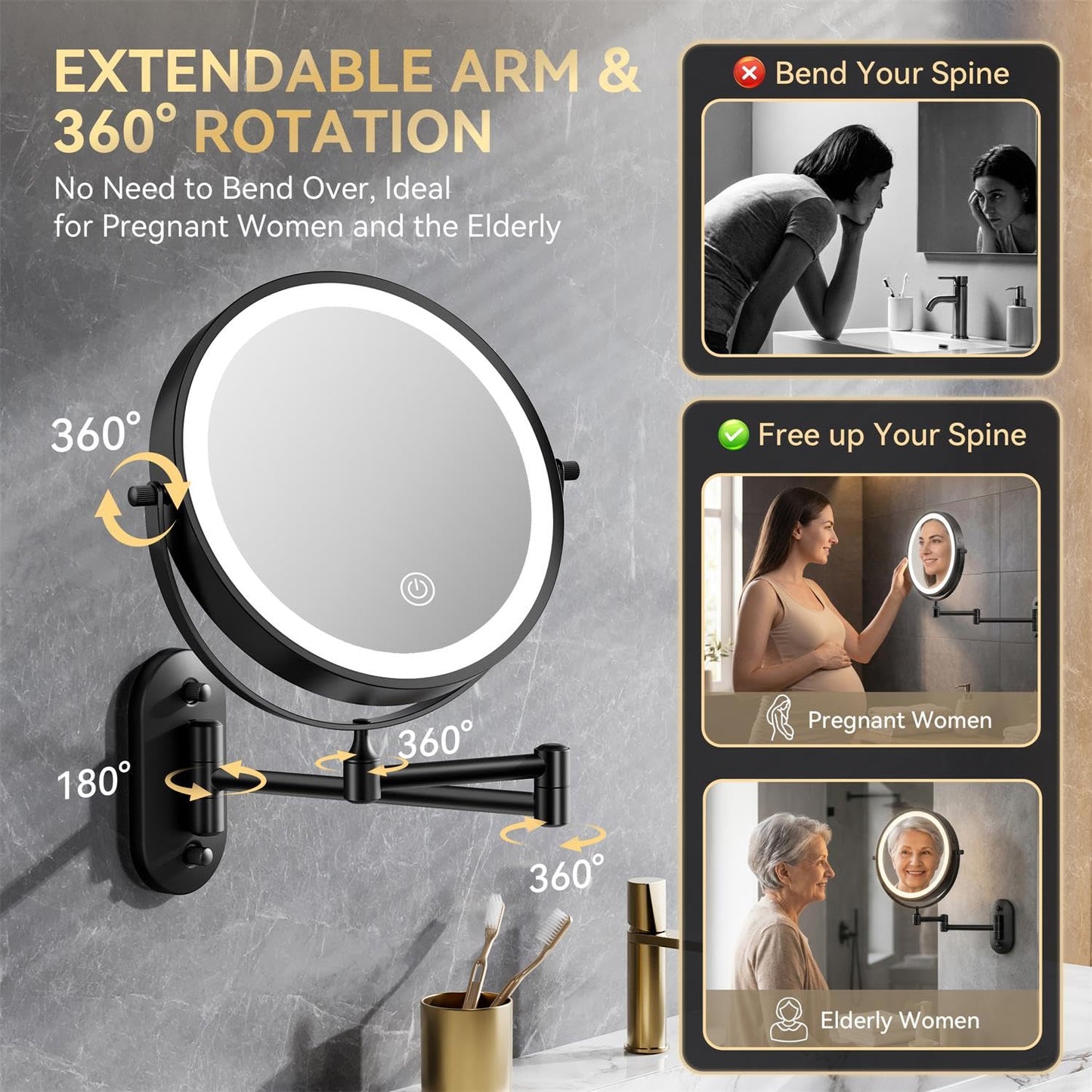 Auxmir 8'' Wall Mounted Makeup Mirror，1X/20X Rechargeable Magnifying Mirror