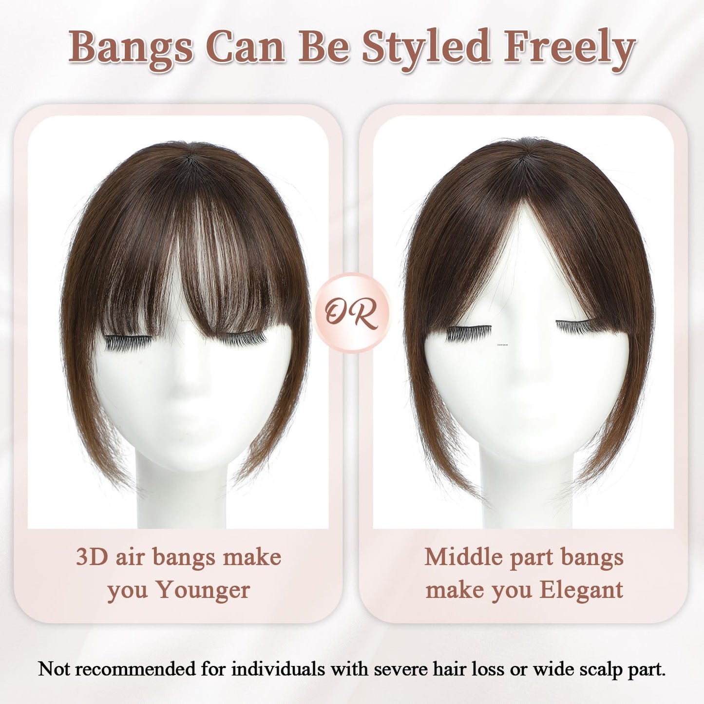 Molefi Human Hair Toppers for Women Real Human Hair,360°3D Cover Topper for Adding Volume 10 Inch Clip in Bangs for Daily Use
