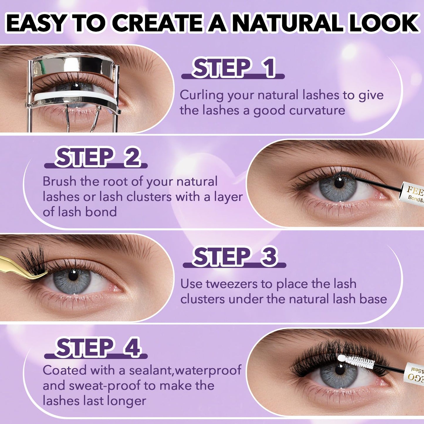 FEEGO Lash Extension Kit 100D/ 200D Fluffy 10-20MM D Curl Lash Clusters Eyelash 160pcs Extension Kit Individual Lashes with Lash Bond and Seal Lash Remover Lash (100D LASH KIT)