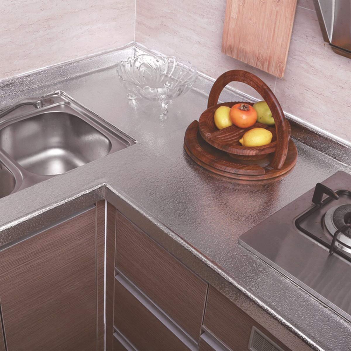 16"x354" Silver Contact Paper Metallic Look kitchen Backsplash Peel and Stick Wallpaper Oil Proof Waterproof Aluminum Foil Wall Sticker Adhesive Paper for Cabinets Shelf Liner Removable Heat Resistant