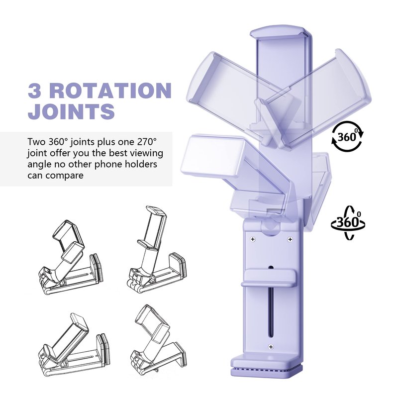 Perilogics Airplane Phone Holder Mount Universal in Flight Hands Free Viewing with Multi-Directional Dual 360 Degree Rotation (Lavender)