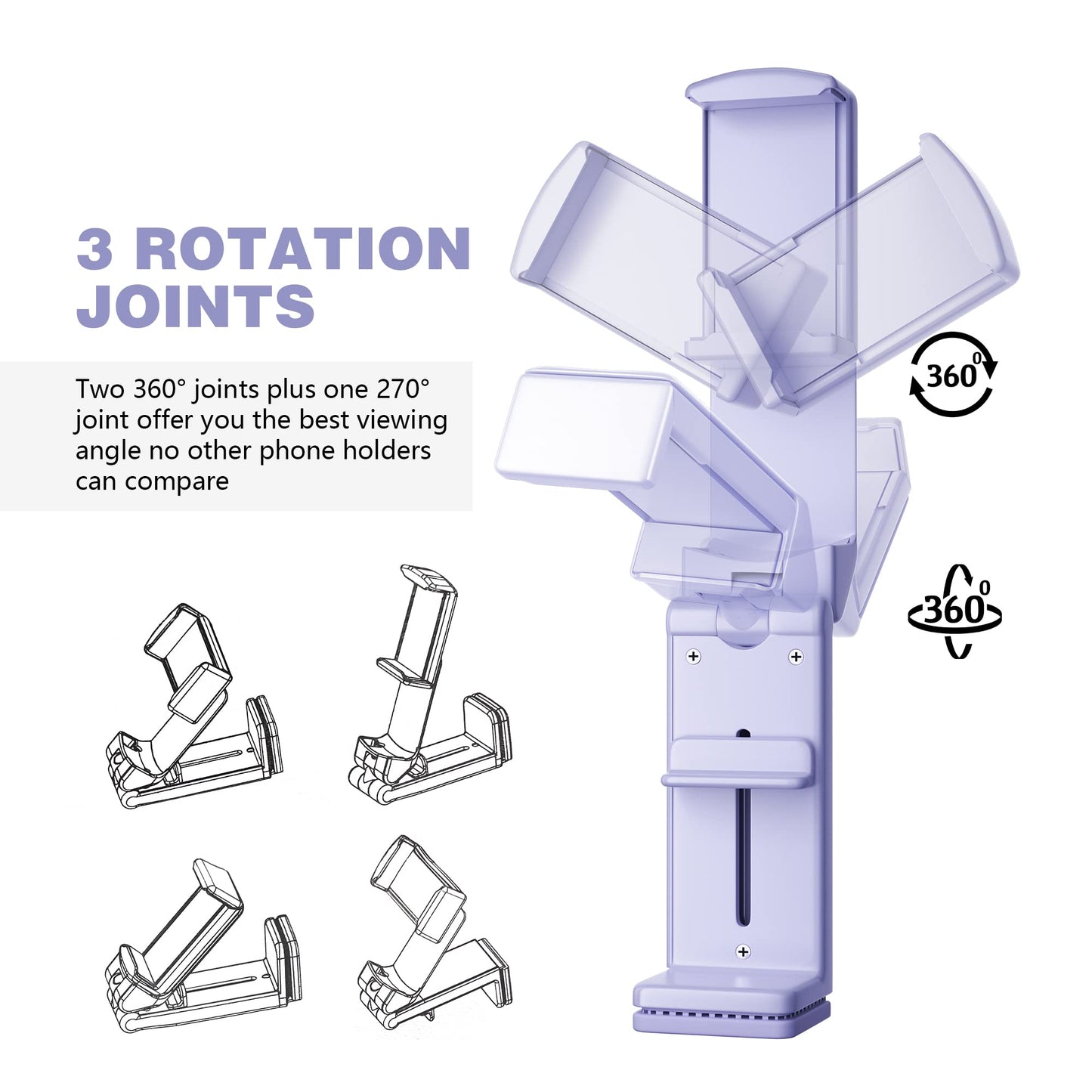 Perilogics Airplane Phone Holder Mount Universal in Flight Hands Free Viewing with Multi-Directional Dual 360 Degree Rotation (Lavender)