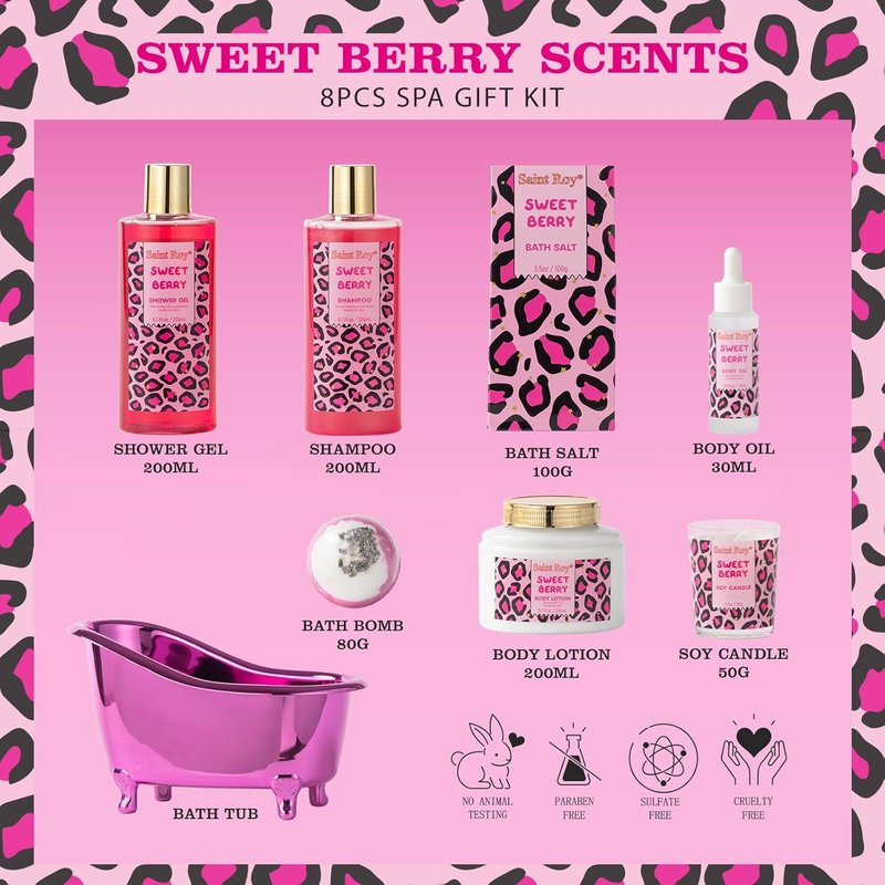 Bath and Body Spa Gift Basket - Relaxing Self-Care Set for Women | Sweet Berry Shower Essentials for Teens & Moms