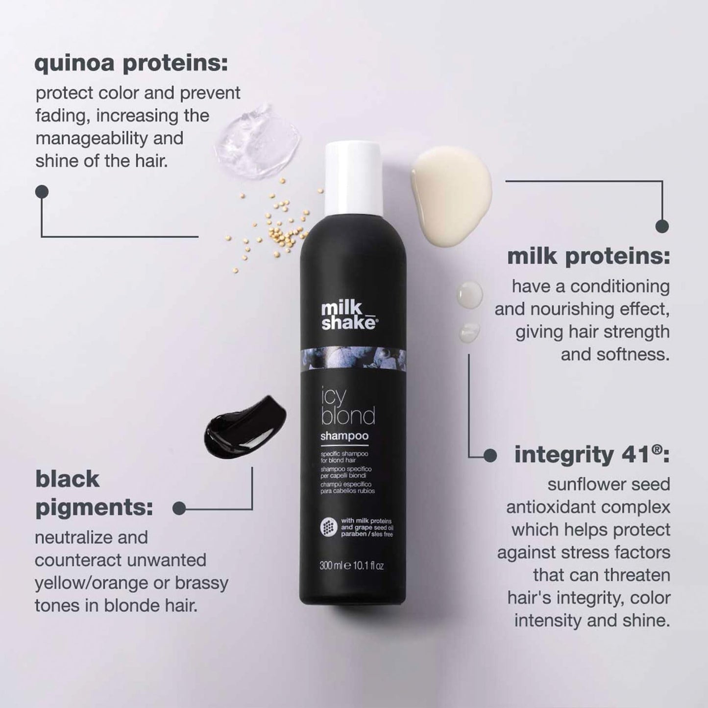 milk_shake icy blond shampoo | award winning toning shampoo with black pigment to cool brassy and enhance platinum blonde hair | ideal for maintaining icy, ash-toned color, 1.7 fl oz / 50 mL