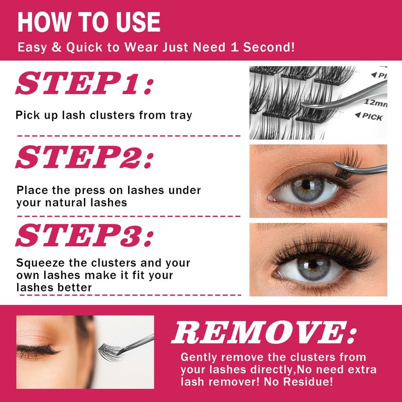 240PCS Self Adhesive Eyelashes Natural Lash Clusters Kit Volume DIY Self Adhesive Lash Clusters Pre Glued Eyelashes Clusters Reusable No Glue Needed No Remover No residue
