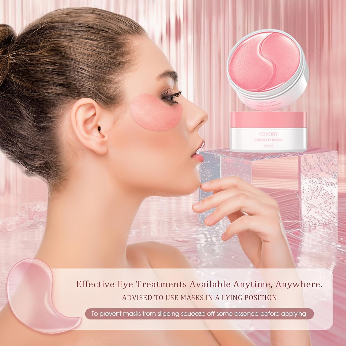 Under Eye Patches - Collagen & Hyaluronic Acid Treatment for Dark Circles, Puffiness & Fine Lines | 60 Pcs, Pink