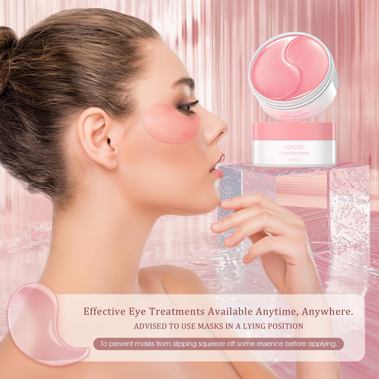 YOYORY Under Eye Patches Masks - for Fine Lines with Collagen and Hyaluronic Acid, Dark Circles,Eye bags,and Fade Wrinkles, puffiness Smoothing Skin Care Treatment for Women and Men, (60 Pcs) Pink