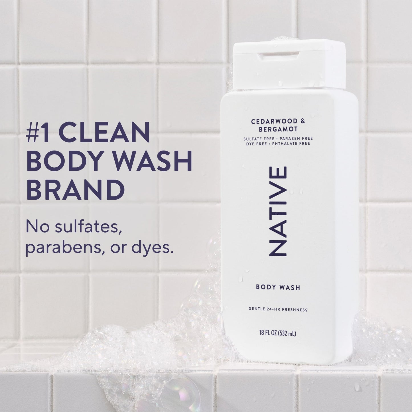 Native Cedarwood & Bergamot Scent 24-Hr Refreshing Clean Body Wash for Men & Women, for All Skin Types Incl. Sensitive, Leaves Skin Feeling Clean & Soft, Free of Phthalates, Sulfates & Parabens, 18 oz