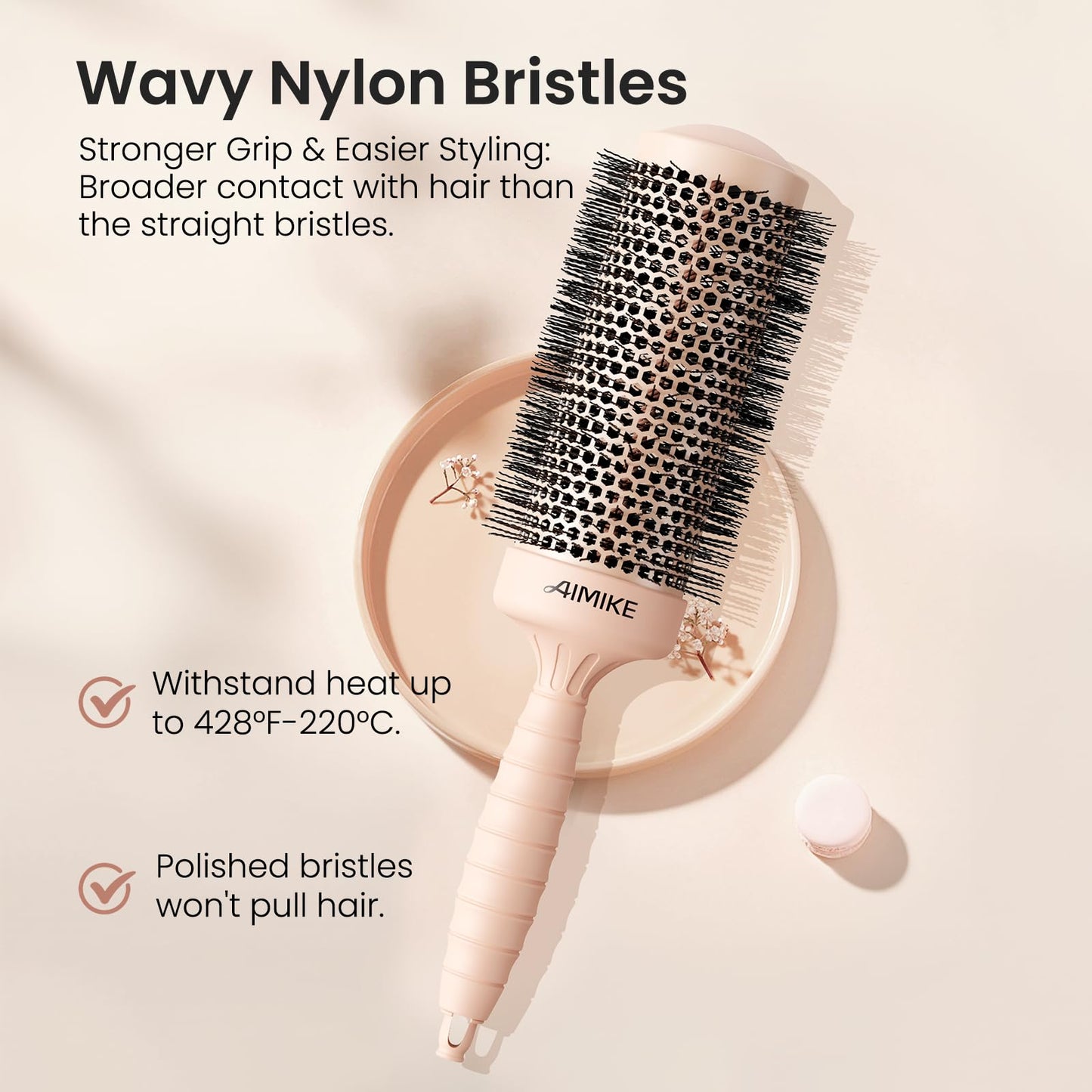 AIMIKE Round Brush for Blow Out, Extra Long Round Hair Brush w/Nano Thermal Ceramic & Ionic Tech, for Blow Drying & Styling, Curling and Shine - Barrel 2.1 inch
